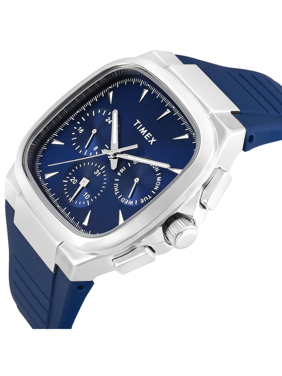 Timex Men 42.5 mm Quartz Analog Blue Dial Silicon Strap Watch TWEG353SMU02