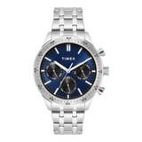 Timex Men's Blue Dial Multifunction Watch with Silver Metal Bracelet