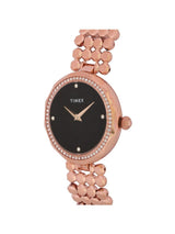 Timex watch with rose gold floral bracelet on a white background