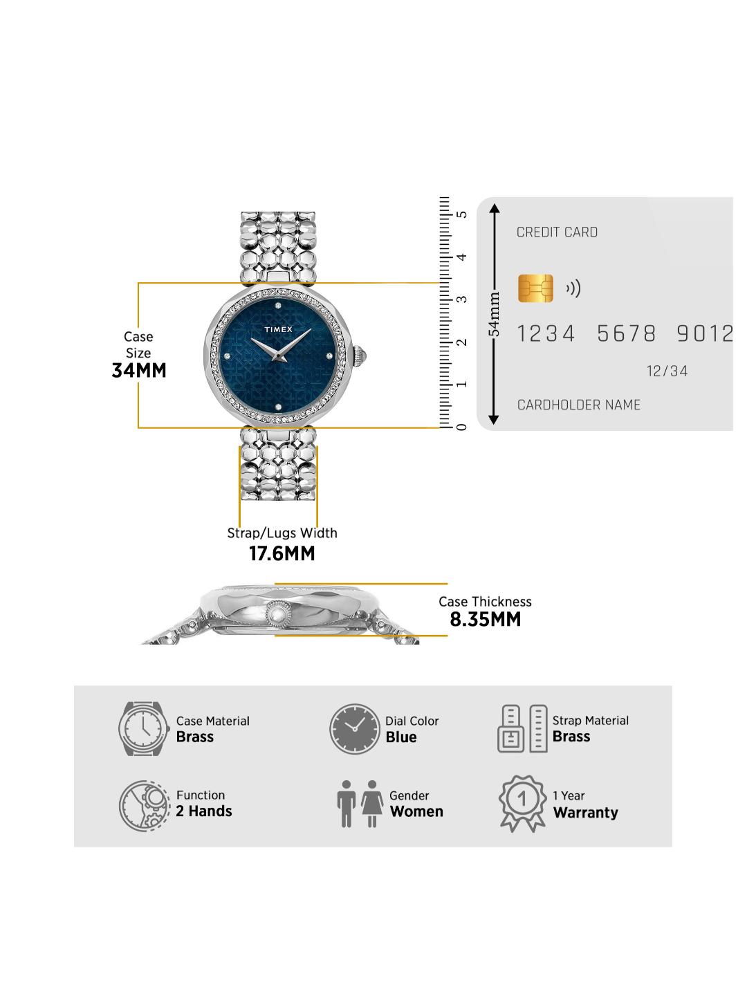 Timex Fria 34mm Blue Dial Analog Women Watch TWEL13906
