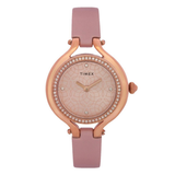Timex watch with pink strap and rose gold case on a white background
