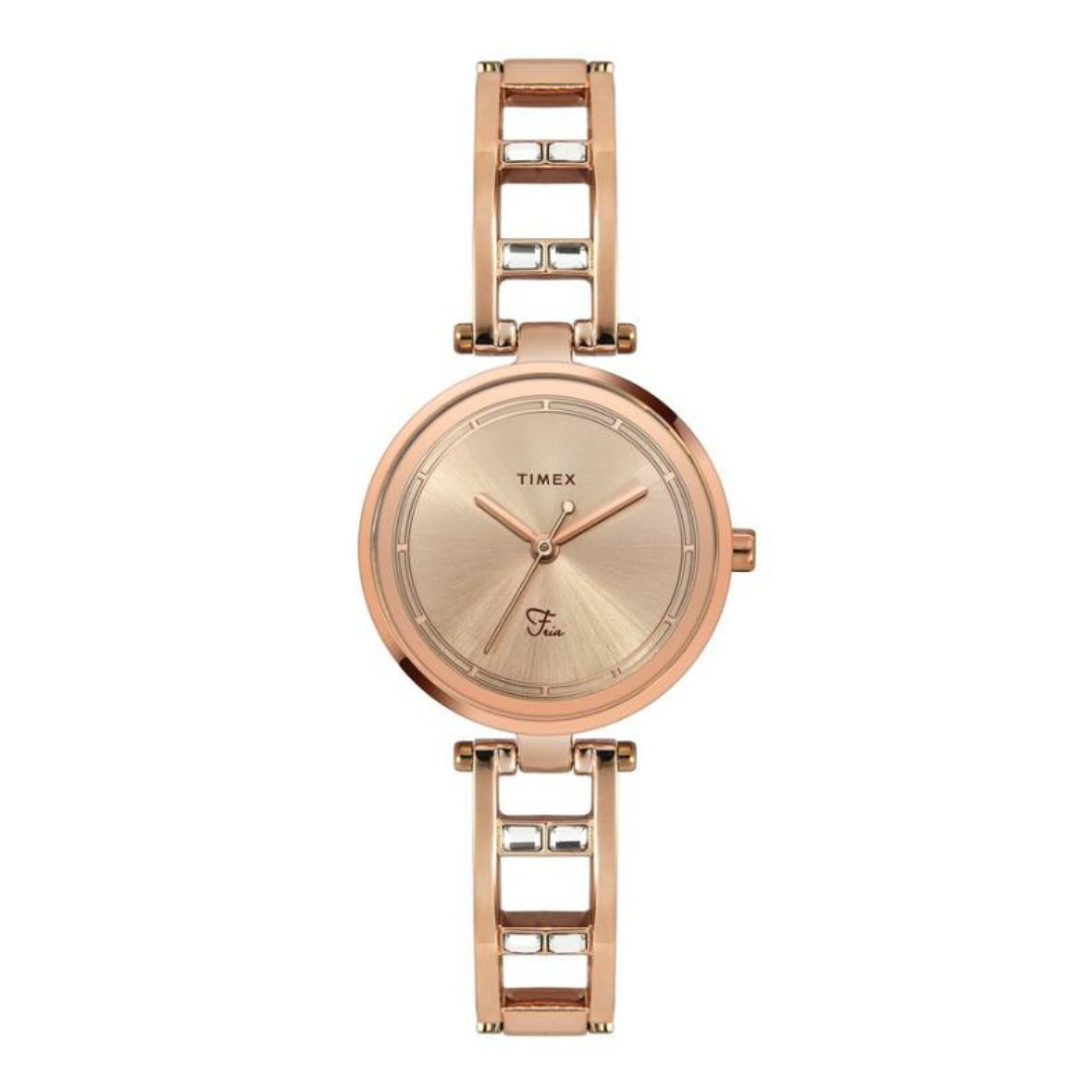 Rose gold watch with a white background