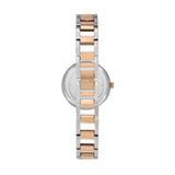 Wristwatch with two-tone rose gold and silver band on a white background