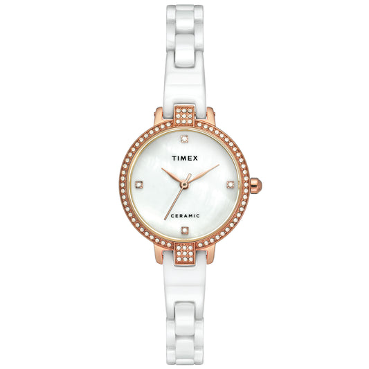 Timex Mother Of Pearl White Dial Women Analog Watch - TWEL15700