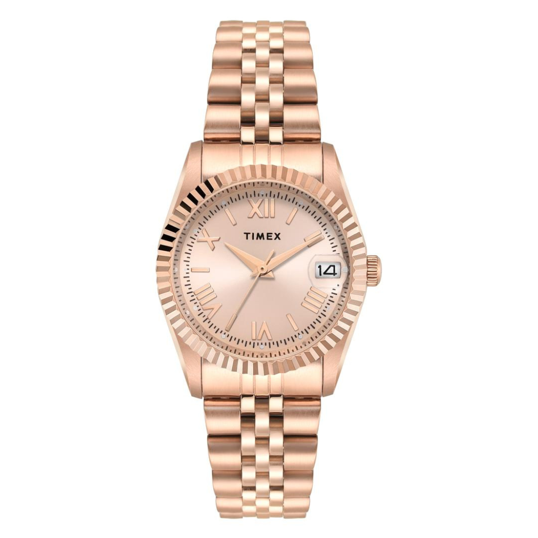 Timex Women's Pink Dial Analogue Watch with Rose Gold Mesh Strap