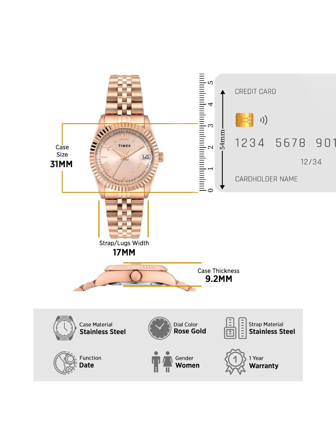 Timex Women 31 mm Quartz Analog Rose Gold Dial Stainless Steel Strap Watch TWEL222SMU06