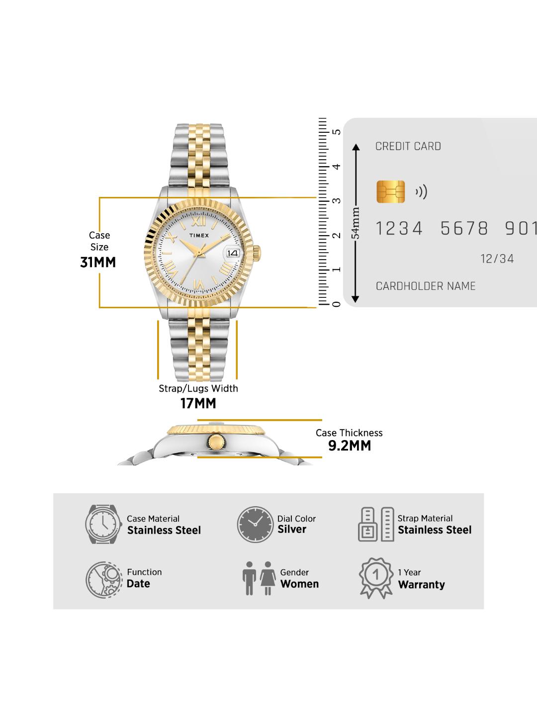 Timex Women 31 mm Quartz Analog Silver Dial Stainless Steel Strap Watch TWEL222SMU07