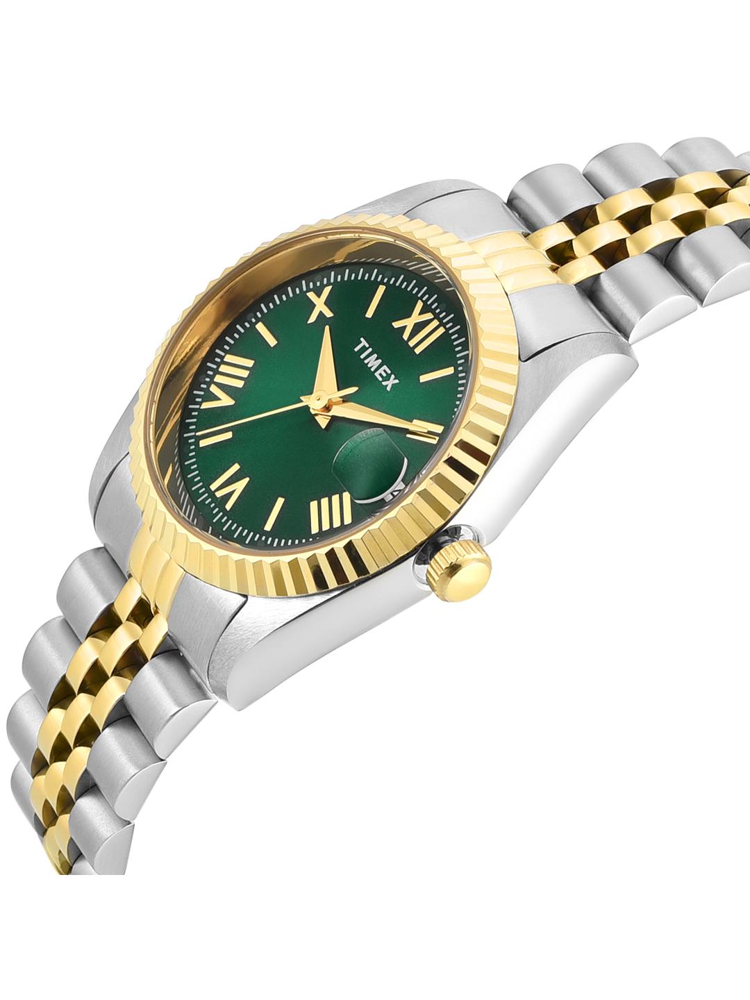 Timex Women 31 mm Quartz Analog Green Dial Stainless Steel Strap Watch TWEL222SMU08