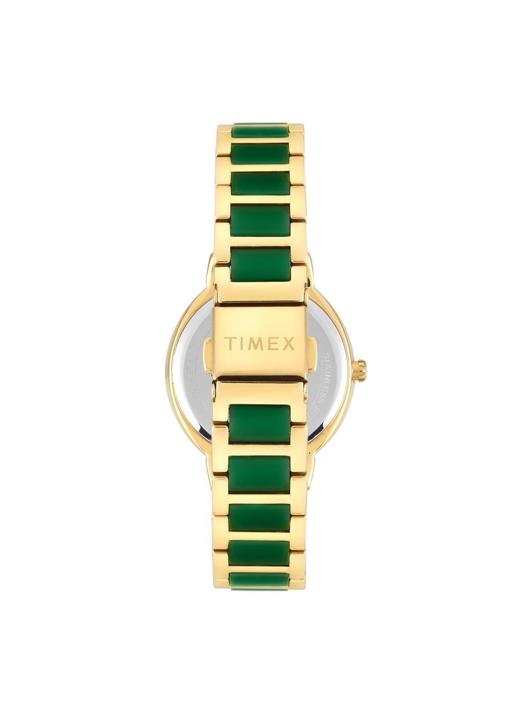 Timex Women 33 mm Quartz Analog Green Dial Brass Strap Watch TWEL274SMU01