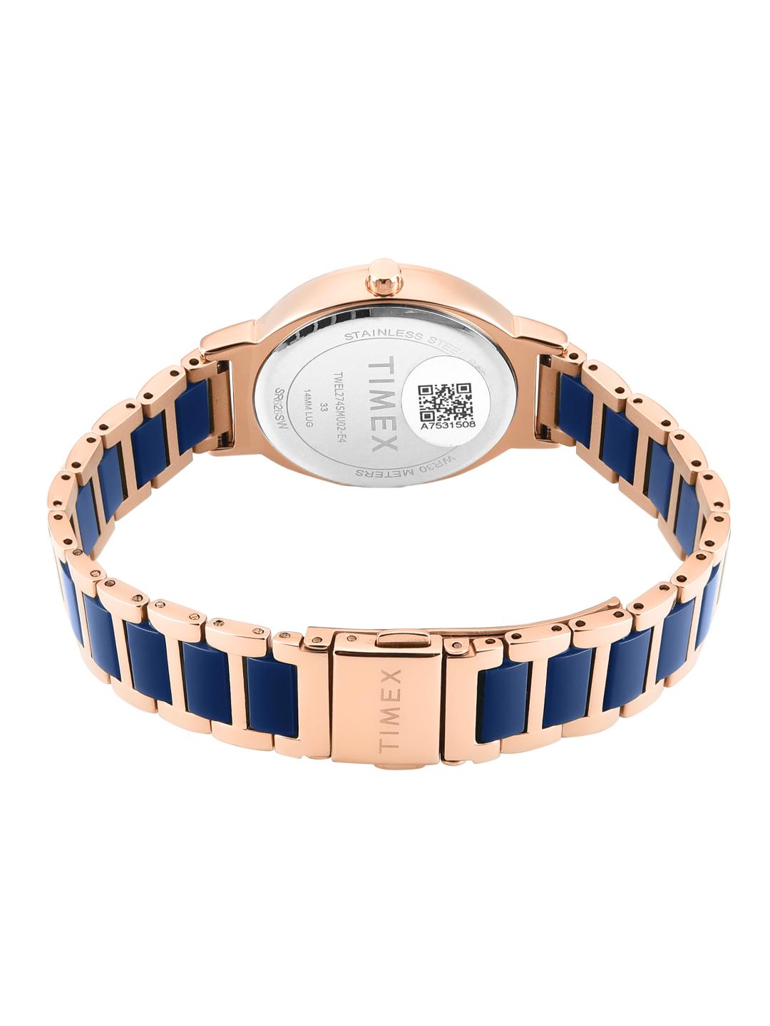 Timex Women 33 mm Quartz Analog Blue Dial Brass Strap Watch TWEL274SMU02