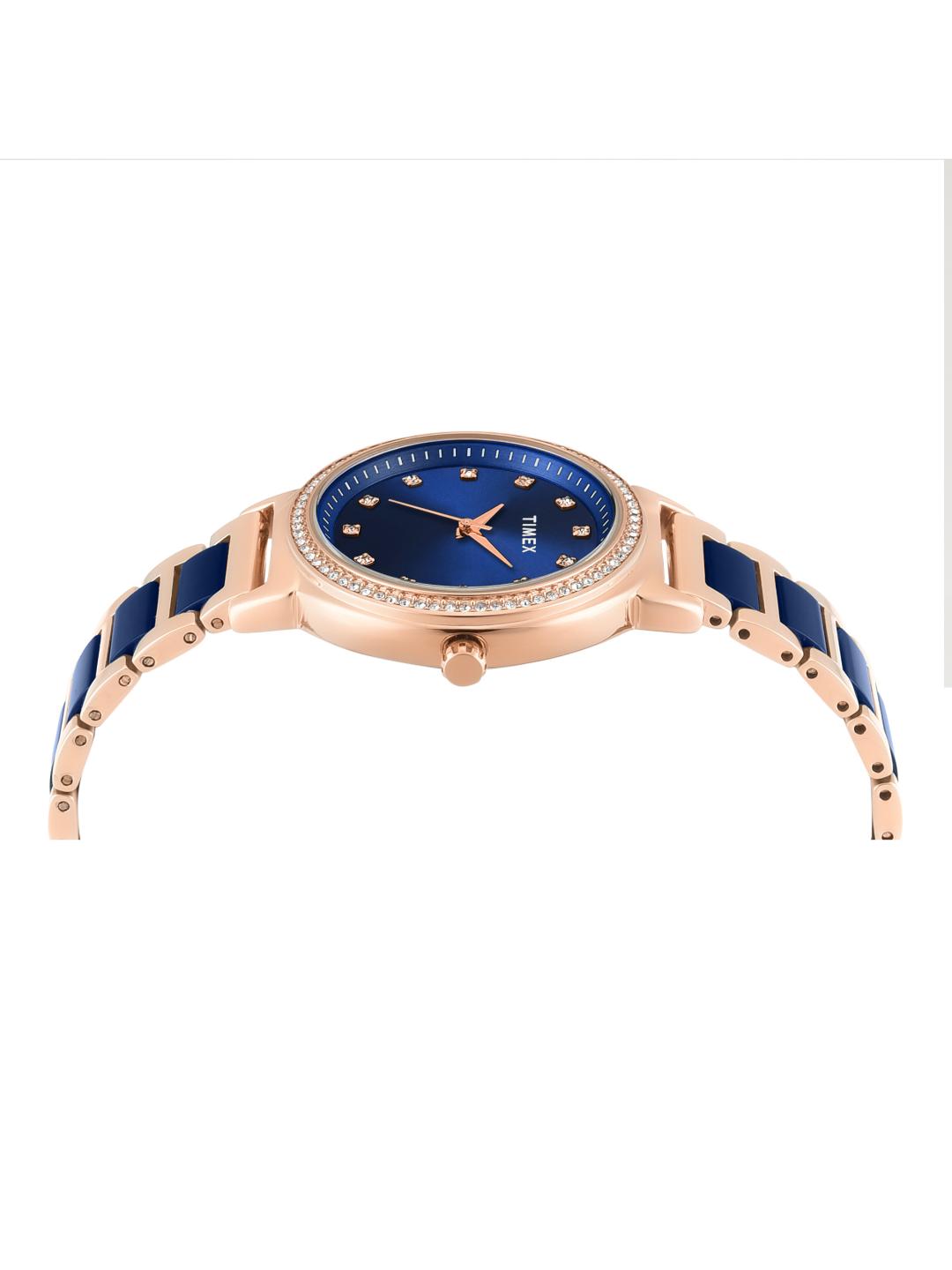 Timex Women 33 mm Quartz Analog Blue Dial Brass Strap Watch TWEL274SMU02