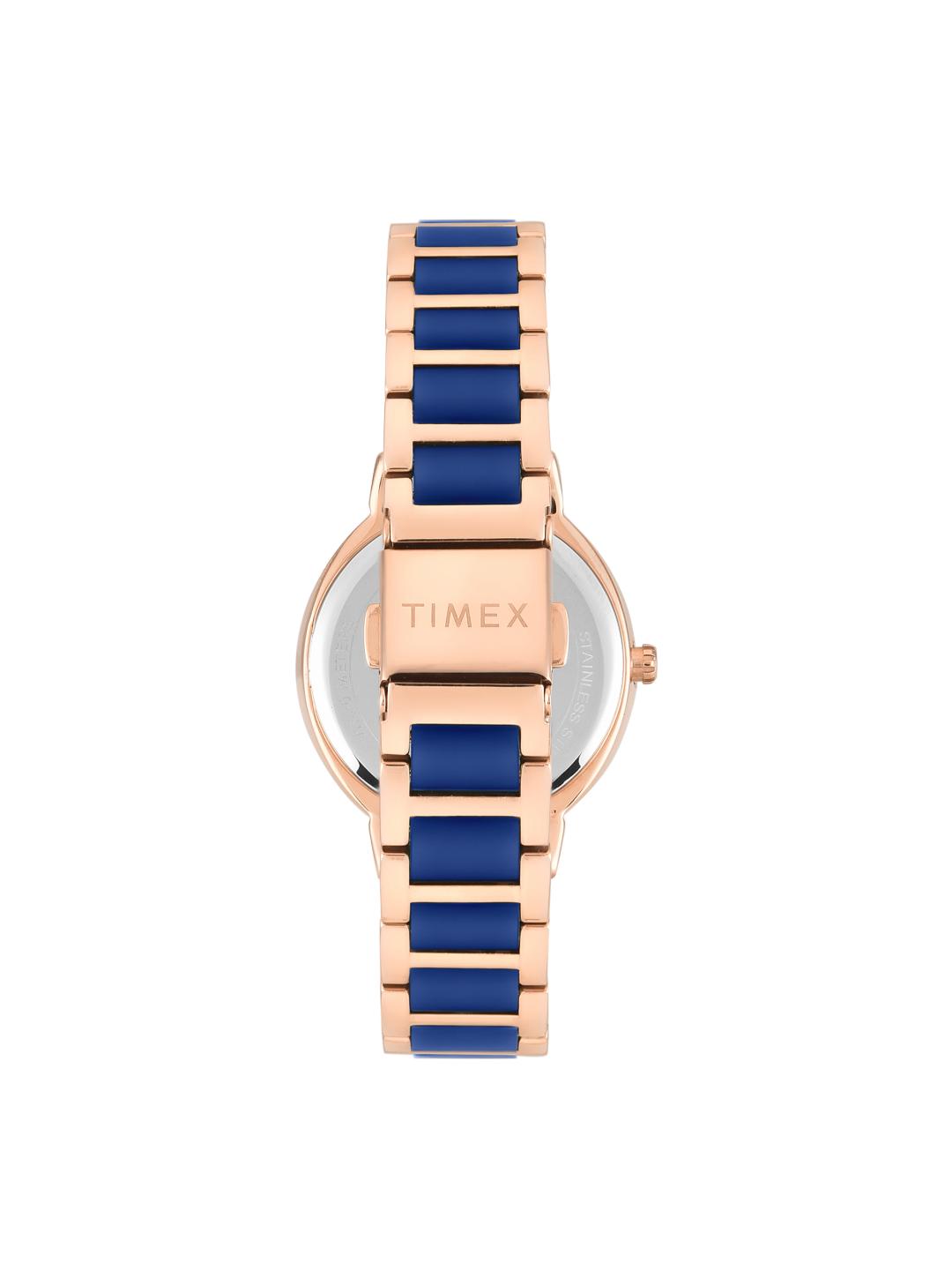 Timex Women 33 mm Quartz Analog Blue Dial Brass Strap Watch TWEL274SMU02