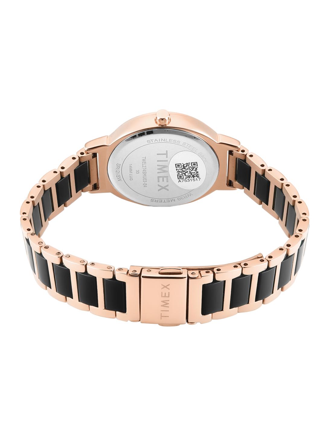 Timex Women 33 mm Quartz Analog Black Dial Brass Strap Watch TWEL274SMU03