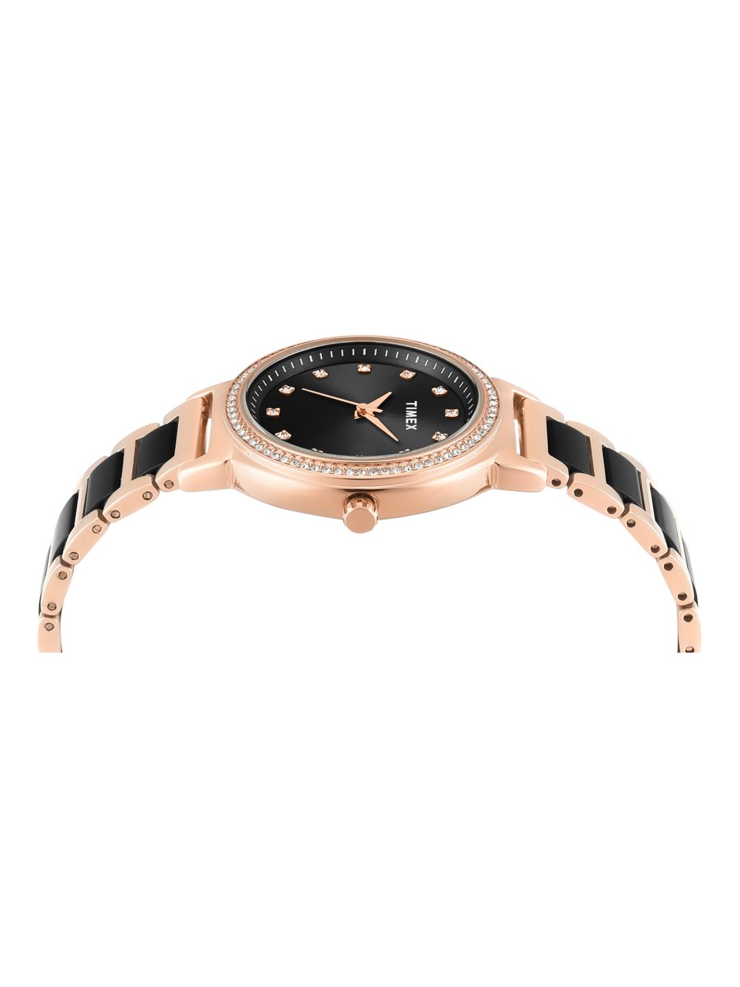 Timex Women 33 mm Quartz Analog Black Dial Brass Strap Watch TWEL274SMU03