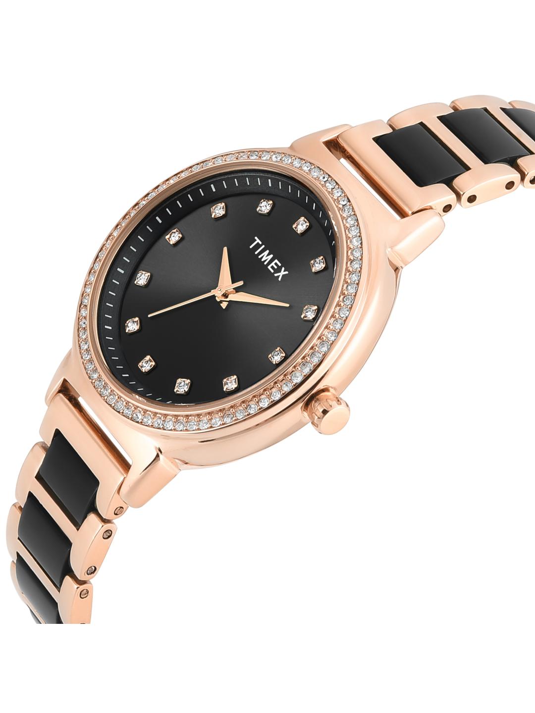 Timex Women 33 mm Quartz Analog Black Dial Brass Strap Watch TWEL274SMU03