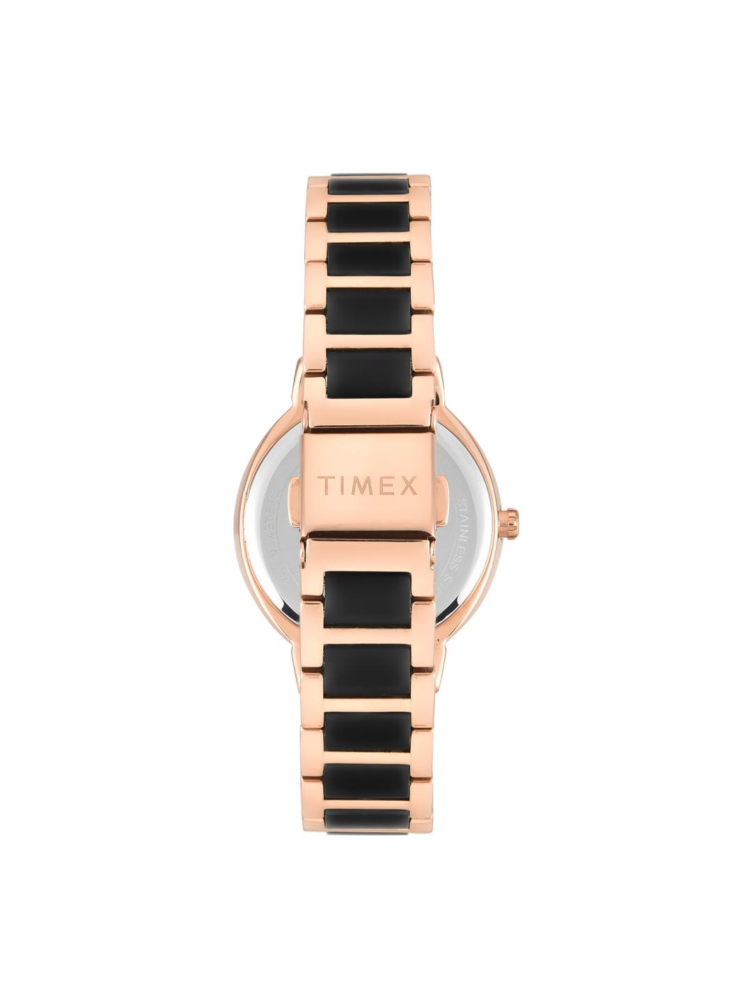 Timex Women 33 mm Quartz Analog Black Dial Brass Strap Watch TWEL274SMU03
