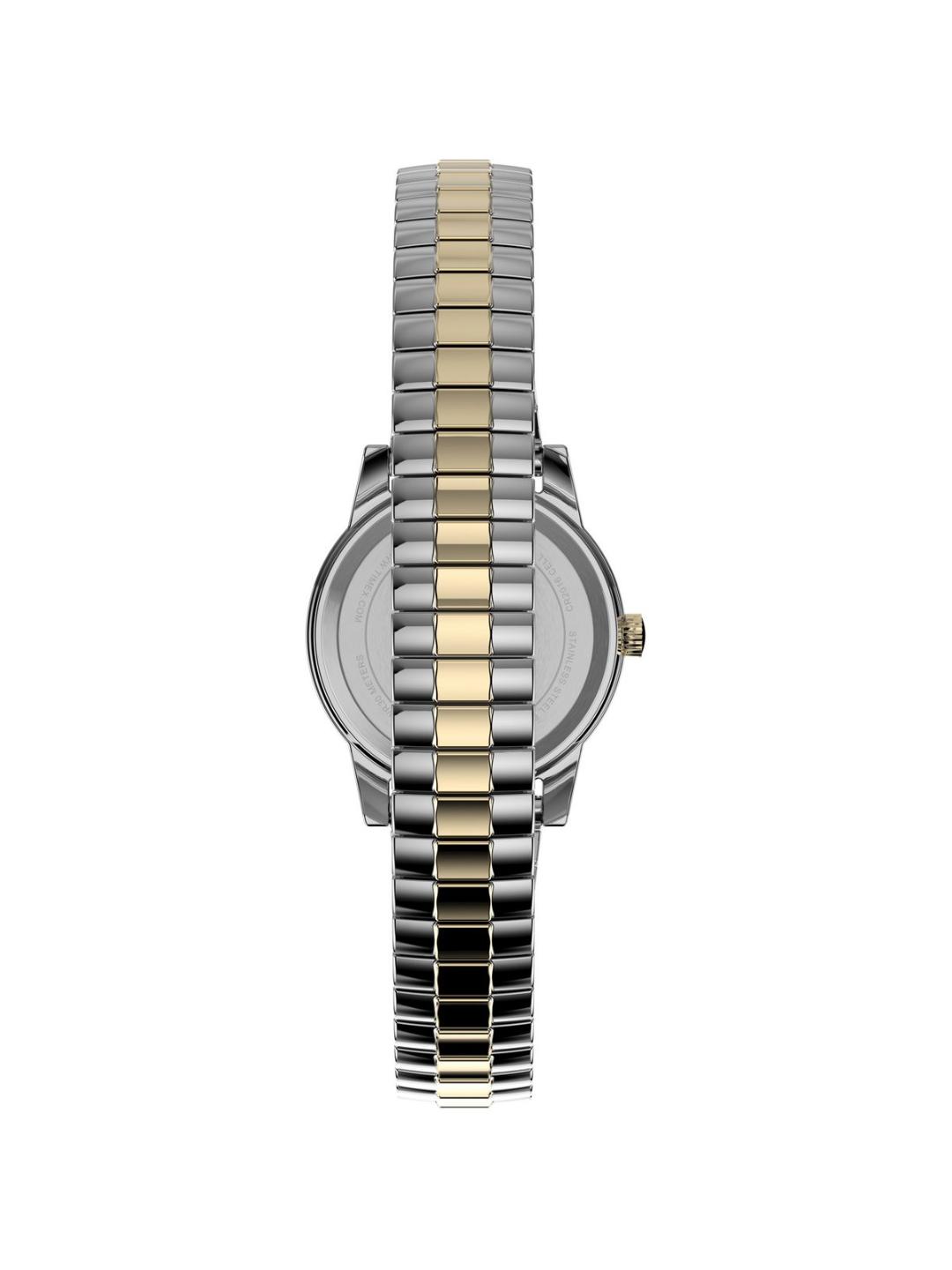A two-tone stainless steel watch band with a central gold inlay, shown from the back against a plain white background.