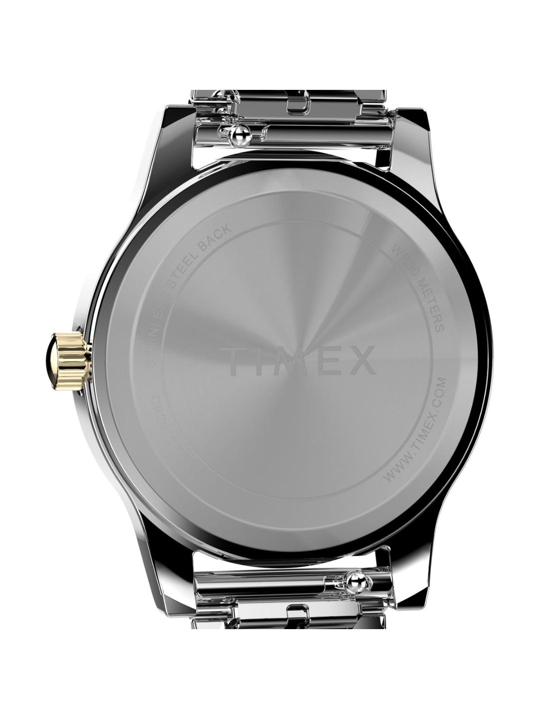 A two-tone stainless steel watch band with a silver and gold color combination, shown on a clean white background.