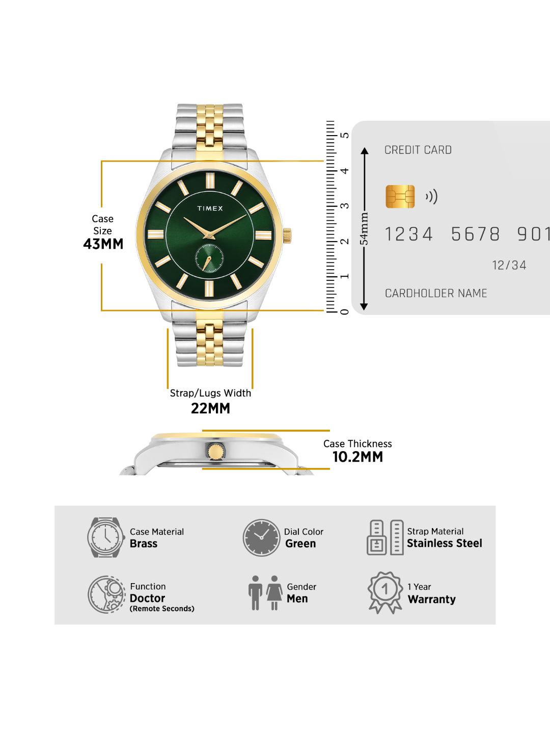 Timex Men 43 mm Quartz Analog Green Dial Stainless Steel Strap Watch TWTG104SMU12