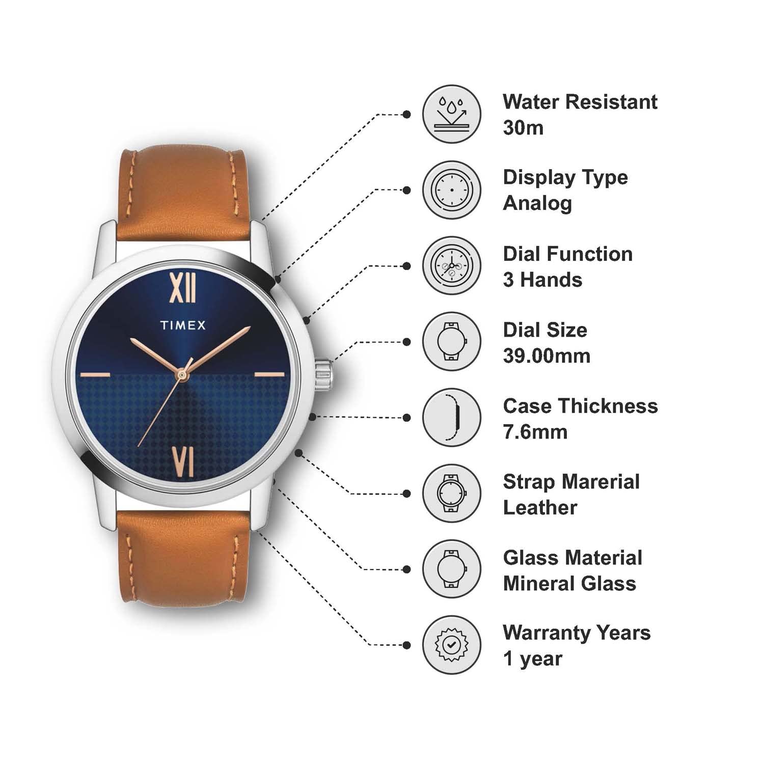 Timex 39 mm Analog Blue Dial Men Watch TWTG31SMU01