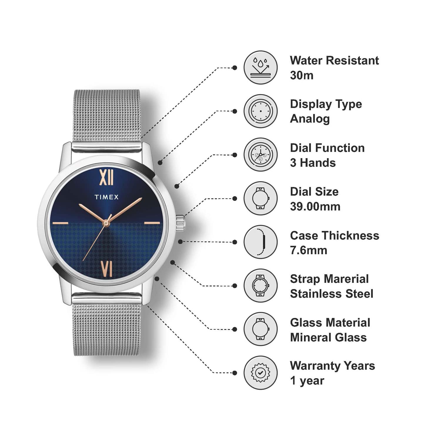 Timex 39 mm Analog Blue Dial Men Watch TWTG31SMU05