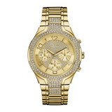 Gold watch with diamond accents on a white background