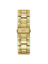 Gold watch with a visible brand logo on a white background