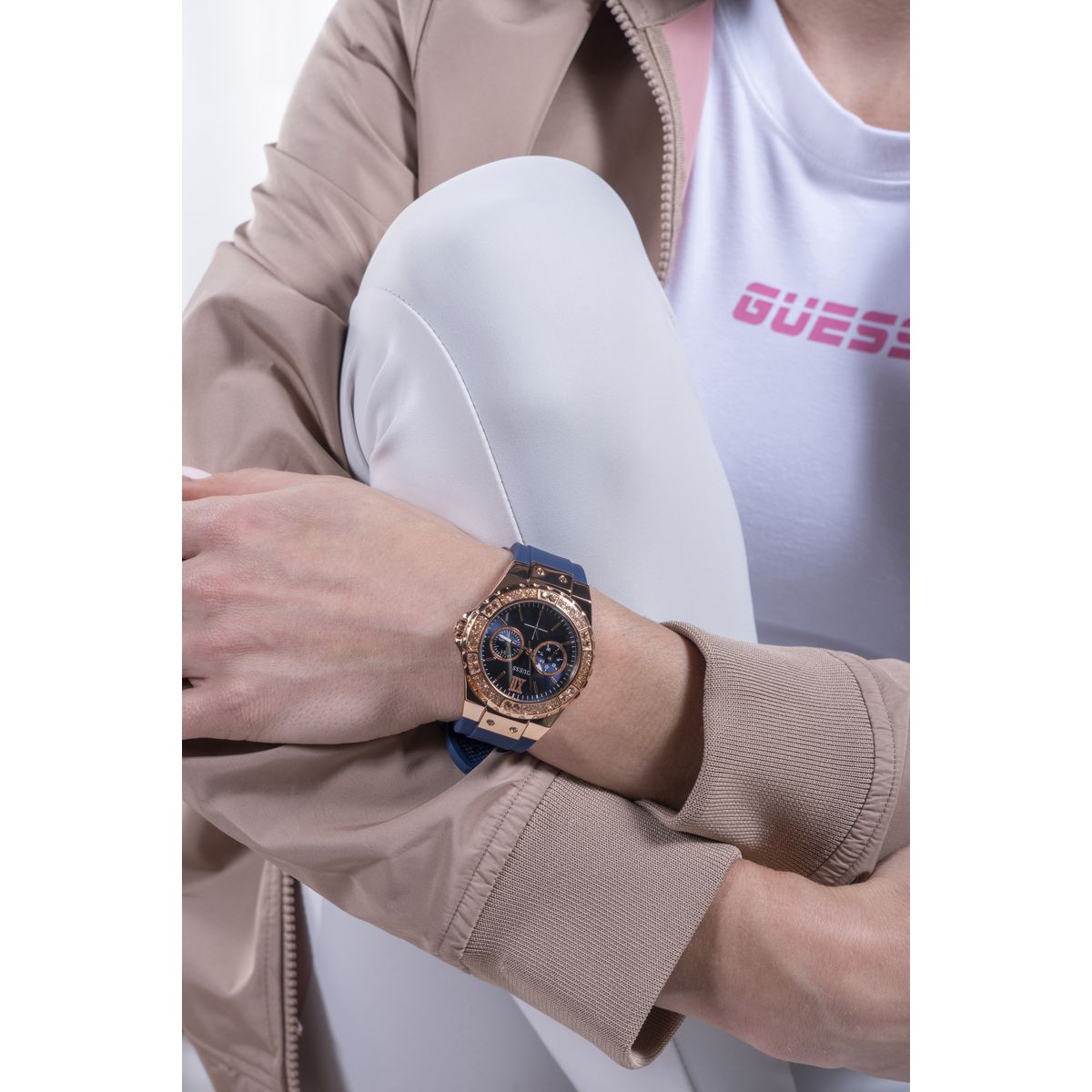 Guess Ladies Blue Rose Gold Tone Multifunction 39 mm Blue Dial Women Watch U1053L1