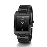 Black watch with a square face on a white background