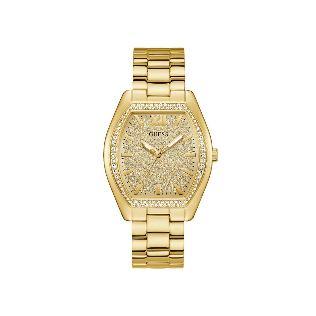 Guess Women 39.5 mm Size Champagne Dial Rectangle Analog Watch U1424L2M