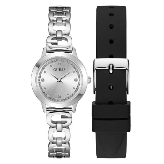 Guess Box Sets 30 mm Silver Dial Women Analog Watch- U1448L1M
