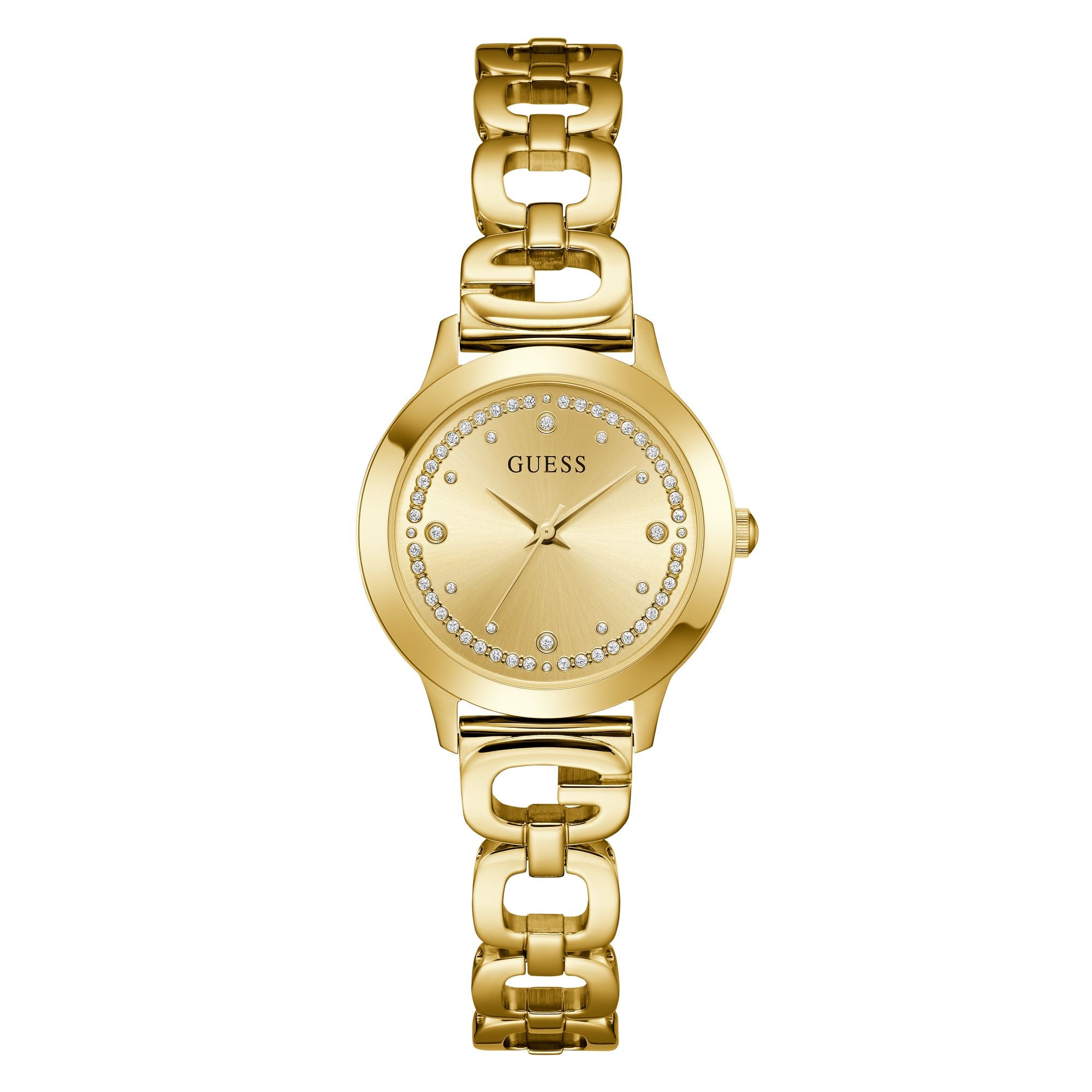 Guess Bejeweled 30 mm Gold Dial Women Analog Watch U1457L2M