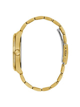 Gold watch strap on a white background