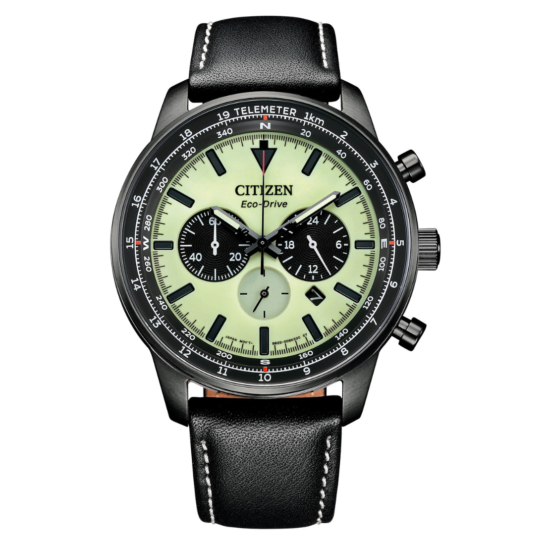 Citizen Men Eco-Drive Chronograph Green Dial Leather Watch - CA4505-21X