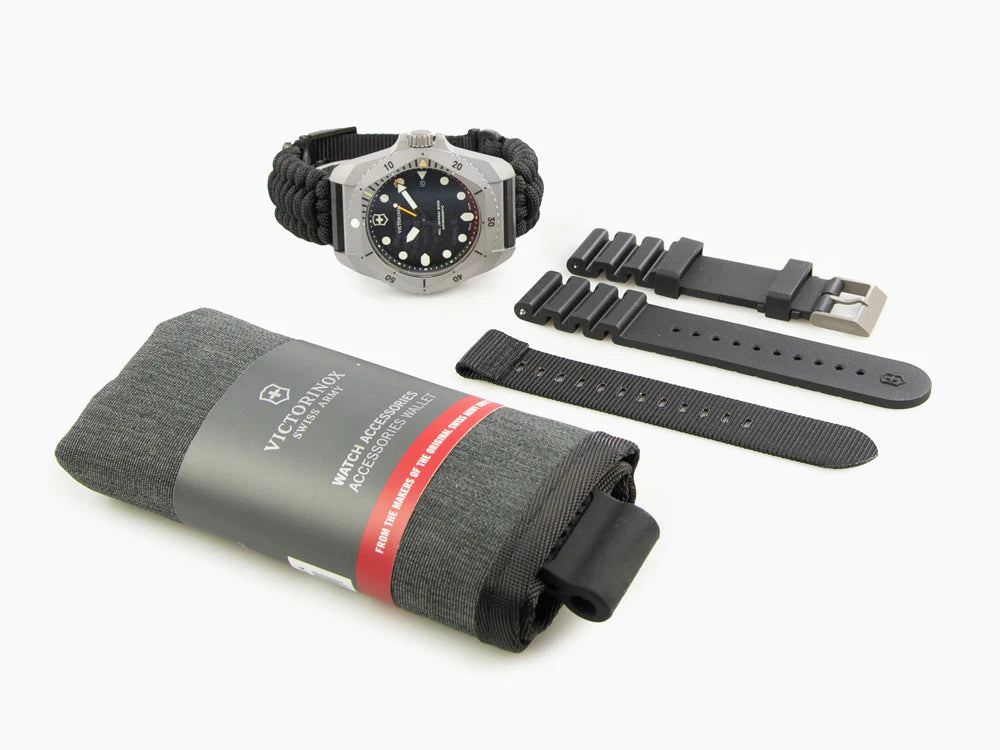 Victorinox Dive Pro Swiss Made Men's Analog Watch Black Dial 43 mm 300 M Water Resistant Black Paracord Strap Titanium Case Quartz Watch For Men | V241993.1