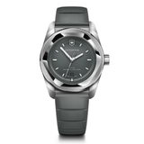 Victorinox watch with gray strap and face on a white background