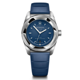 Victorinox watch with blue strap and blue dial on a white background