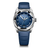 Victorinox watch with blue strap and face on a white background
