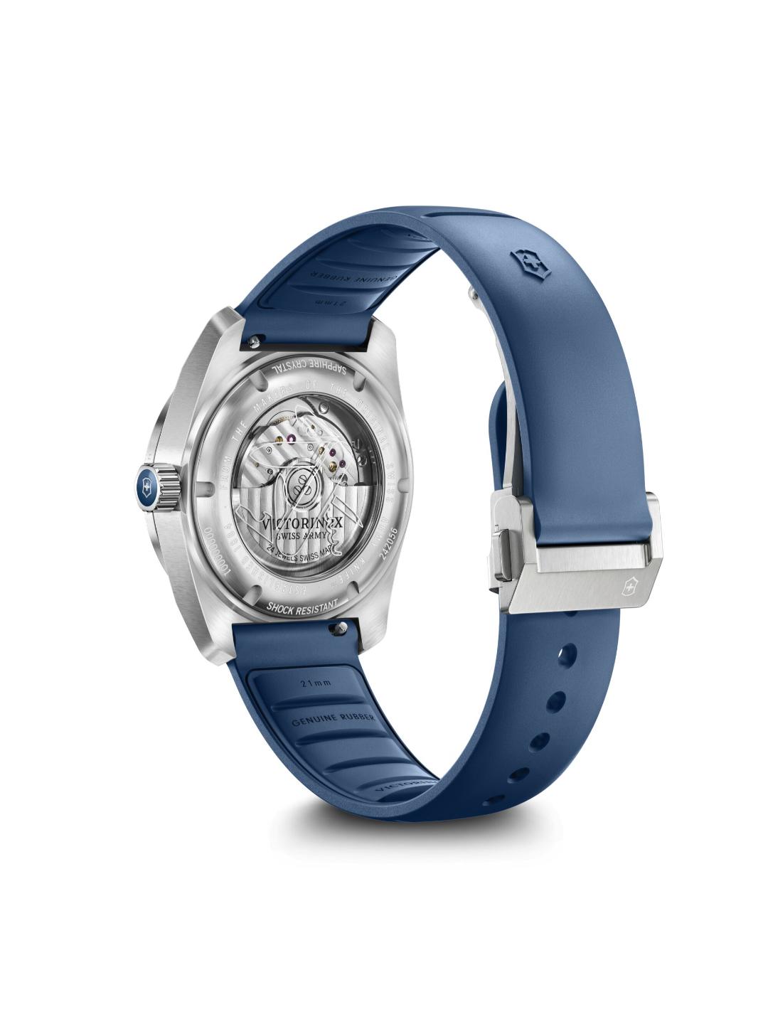 Blue watch with a visible brand logo on a white background