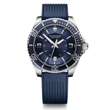 Victorinox watch with blue strap and face on a white background