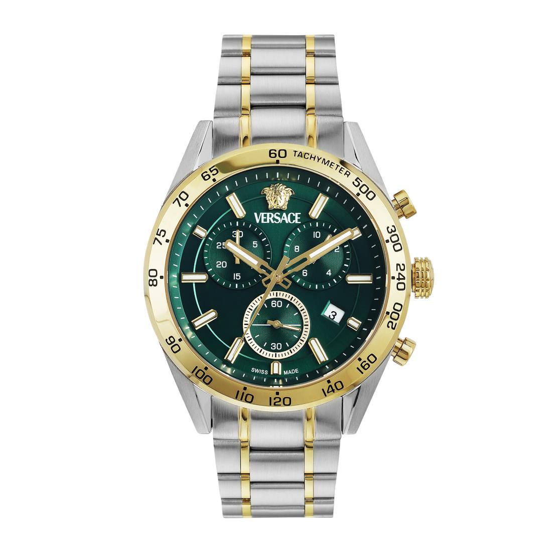 Versace V-Code Chrono 41 mm Green Dial Men Watch- VE0CA0324