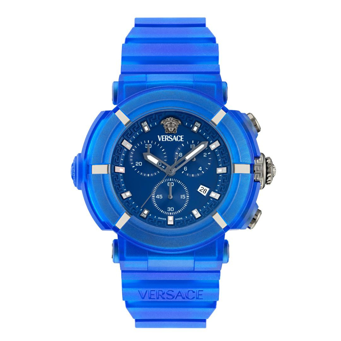 Blue Versace watch on a white background