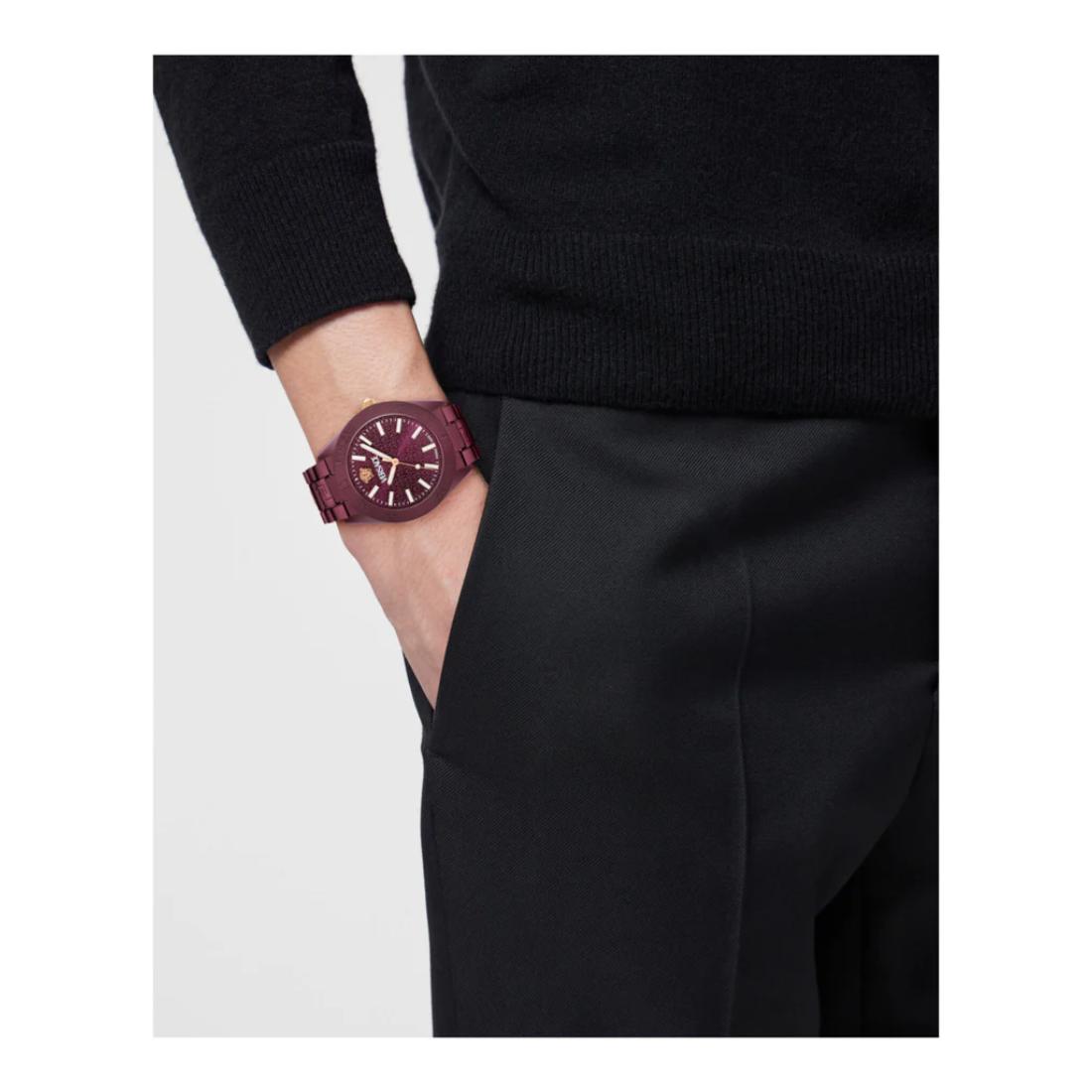 Versace V-Dome 42 mm Burgundy Dial Men Analog Watch VE0M00225