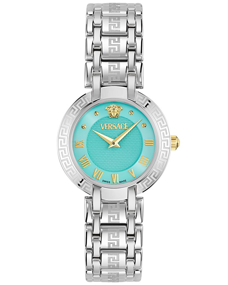 Versace Men 42 mm Quartz Analog Black Dial Leather Strap Watch VE0P00325