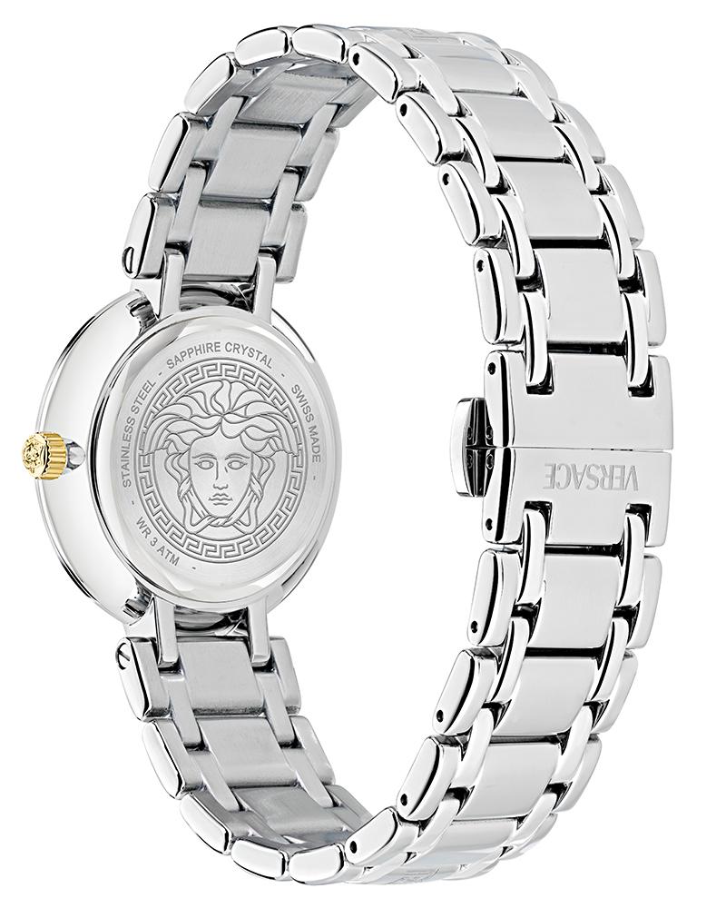 Versace Men 42 mm Quartz Analog Black Dial Leather Strap Watch VE0P00325