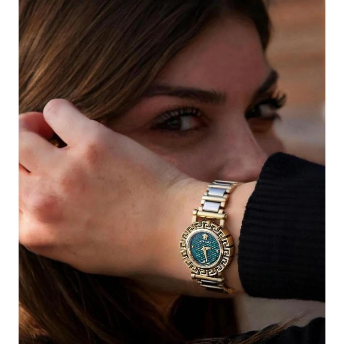 Versace Greca Glam 30 mm Green Dial Women Analog Watch VE2Q00622