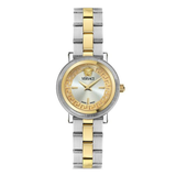 Versace watch with two-tone metal strap on a white background