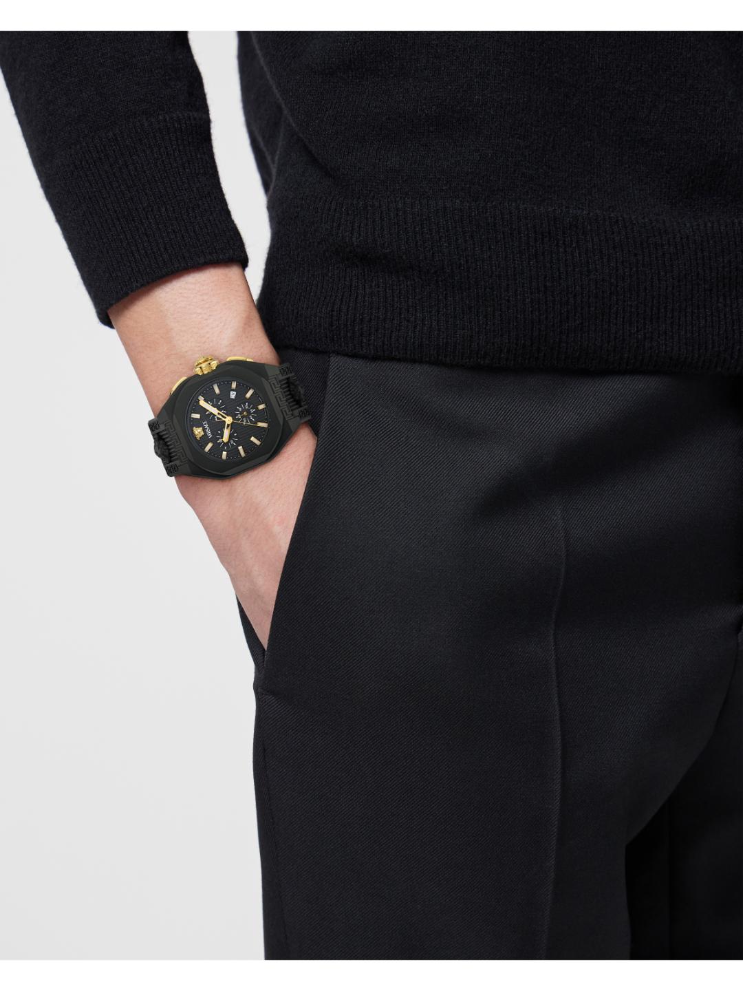 Versace V-LEGEND Men 44 mm Black Dial Chrono Watch VE9L00124