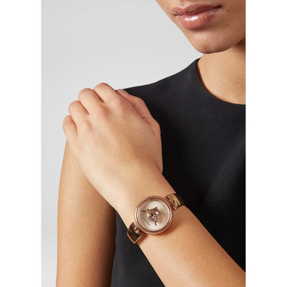 Versace Palazzo 34 mm Rose Gold Dial Women Analog Watch- VECQ00718