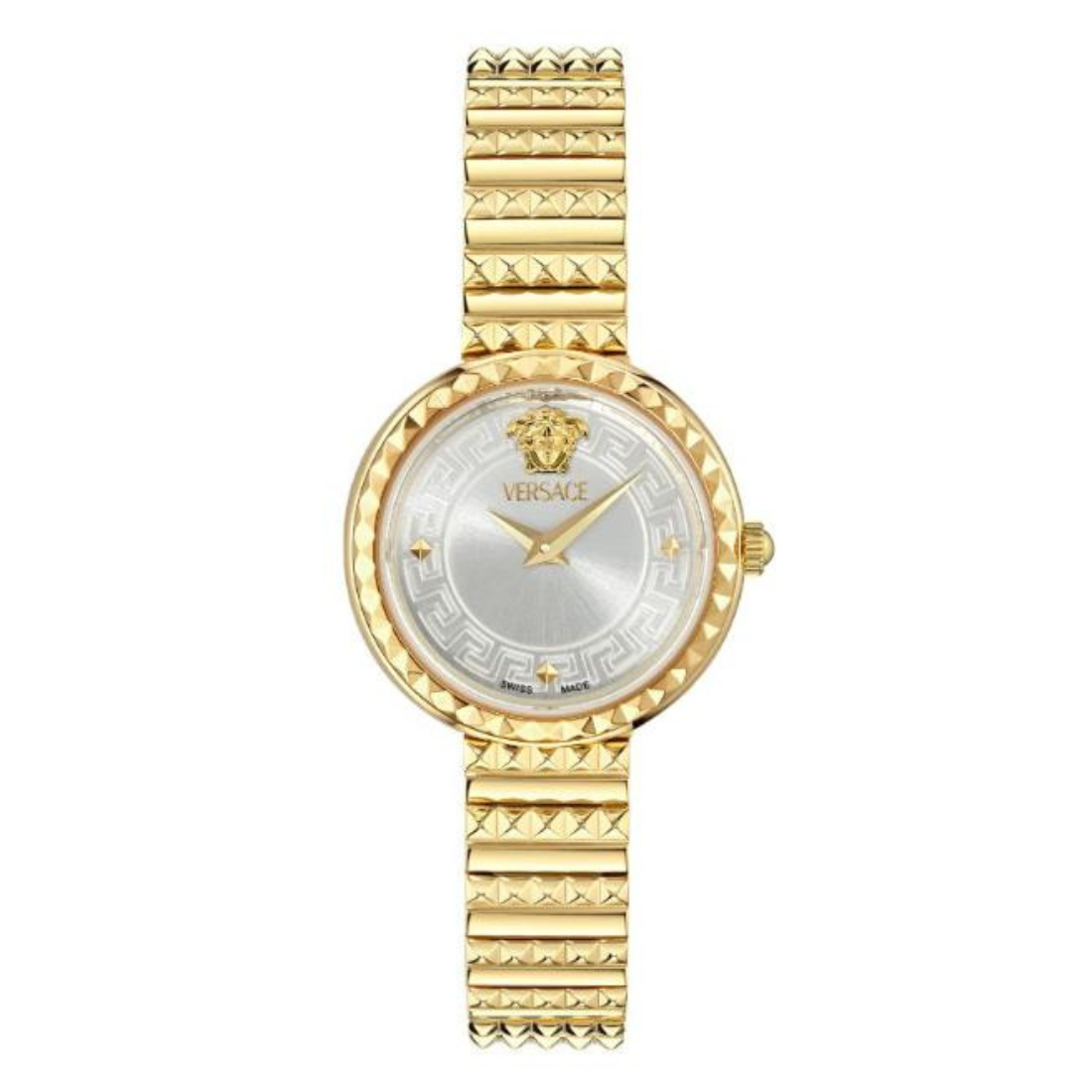 Gold Versace watch on a white background